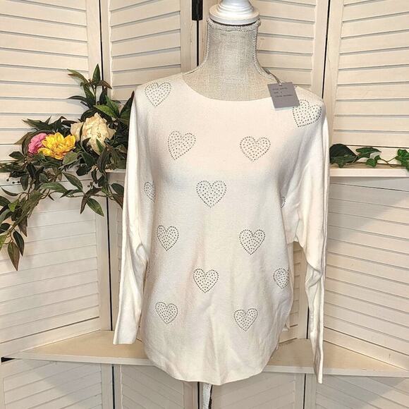 LIV MILANO EGGSHELL BEADED HEART SWEATER SIZE SMALL - Picture 1 of 5